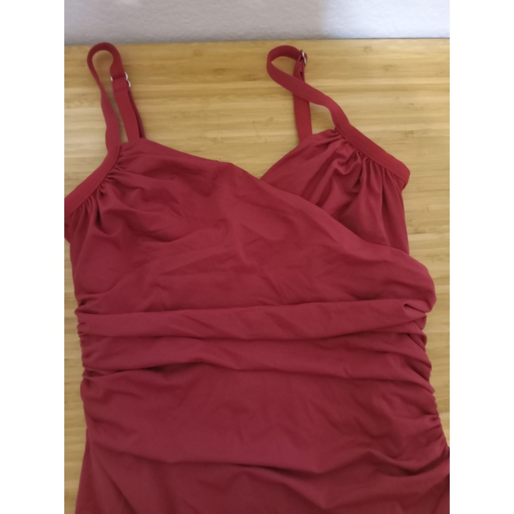 Jantzen Classics Womens Red Ruched Surplice One Piece Swimsuit Size 10
